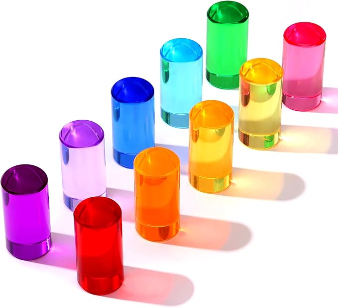 Rainbow Acrylic Round Blocks,16Stackable rods for Kids Ages 3+ | acrylic color blocks, 2 x 1 in, stackable,for gift,preschool and light table use