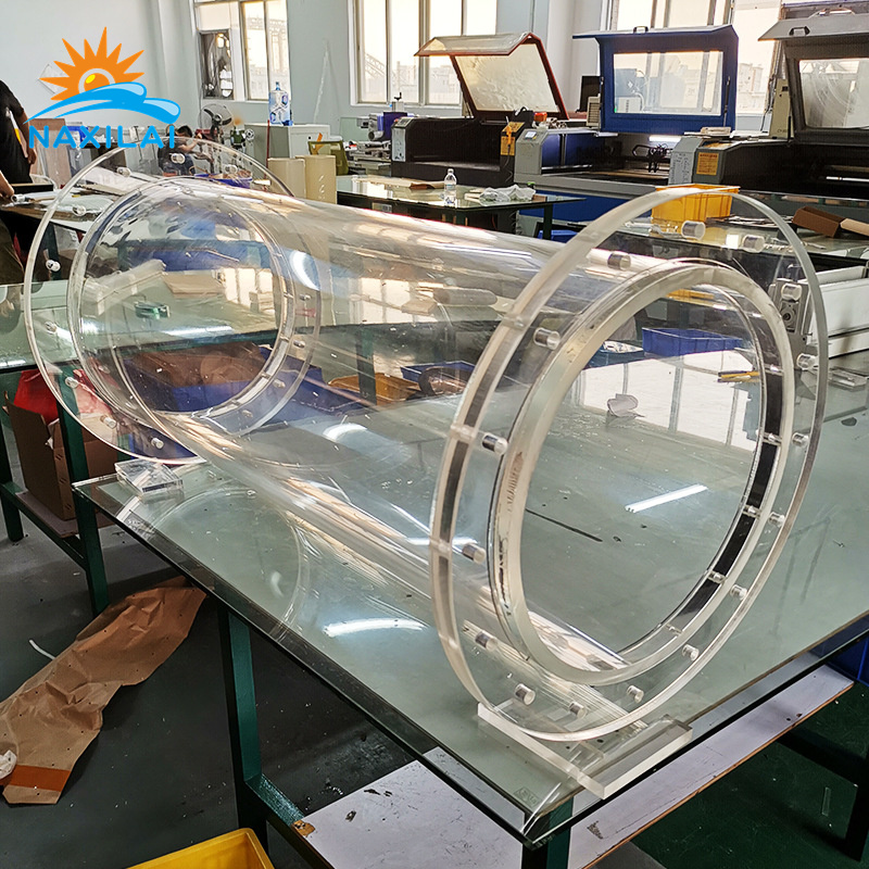 Large Clear Cast Acrylic Cylinder Tube OD200mm Height 2000mm with Flange Base & Removable Blind End Cap, Transparent PMMA Hollow Column Tank for Water Test Aquarium Display
